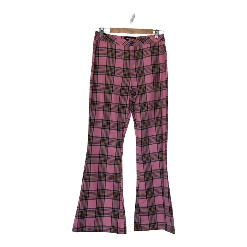Almost Famous Pink Plaid Bell Bottom Pants Sz Small